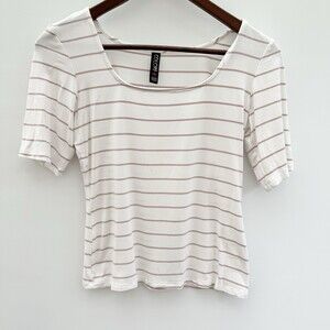 White And Pink Stripped 3/4 Sleeves Top Size Small